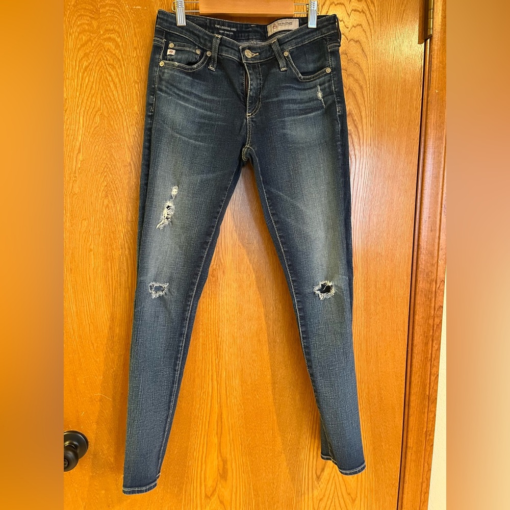 AG Adriano Goldschmied Distressed Dark Blue Skinny Jeans